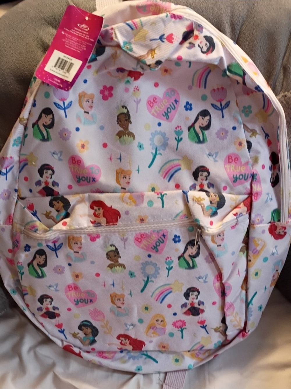 Never Used Disney White Kids Backpack with Multicolor Princess Print